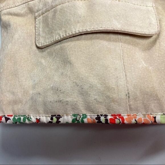 JDS COLLECTION,Women’s Leather Jacket, Tan, Large, Floral lining, Snap button - Picture 12 of 13